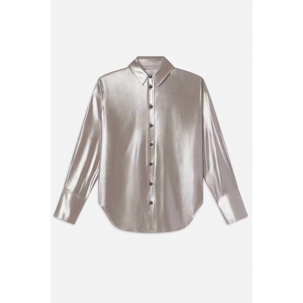 NEW FRAME the standard shirt top in silver lame - Picture 3 of 4